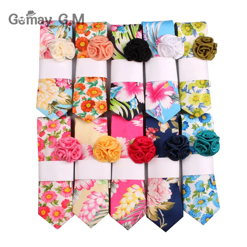 

Fashion Floral Ties for Men Casual Mens Neck Ties For Party Flower Cotton Neckties Printed Male Tie And Suits Brooch Sets