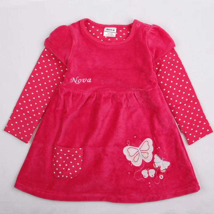 Платье с длинными рукавами для девочек Хлопковое платье плюшевой подкладкой на