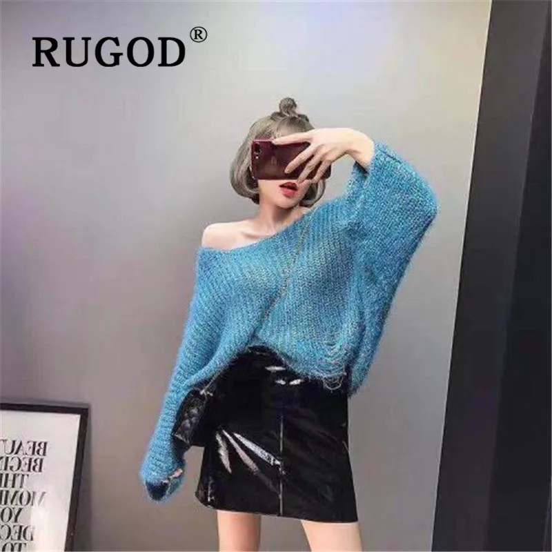 RUGOD сплошной цвет рукав-колокол утолщенный укороченный пуловер джемперы