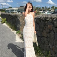 women maxi white backless straps lace bodycon party dress sexy summer vacation long beach dress vintage korean runway vestidos