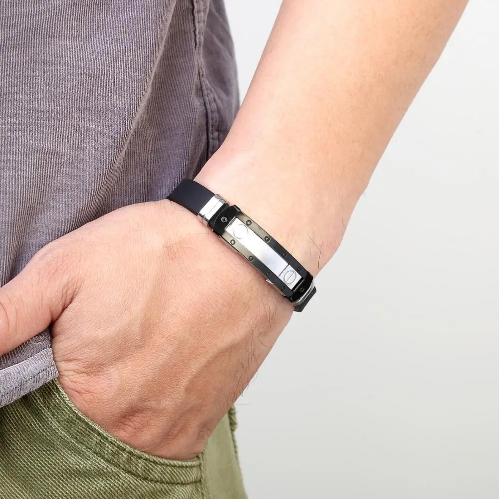 Новинка 2020 Модный черный браслет в стиле панк резиновый силиконовый мужской из