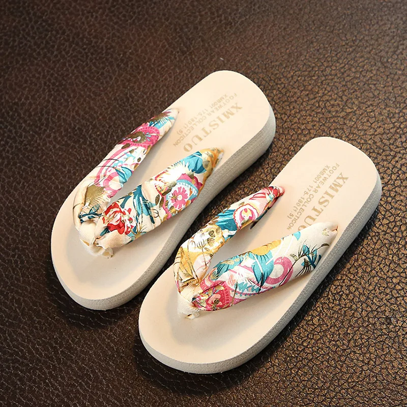 

3cm High Heel Women's Summer New Bohemian Satin Wedge with Non-slip Wedge Flip-flops Beach Female Sandals and Slippers Shoes