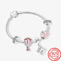 romantic 100 925 sterling silver pink hot air balloon heart travel passport charm bracelet for girl jewelry gift