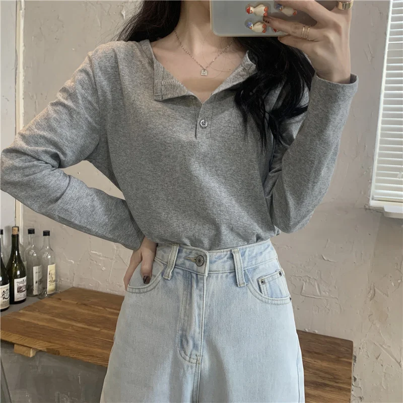 

Solid Color Versatile Long Sleeve T-shirt for Women to Wear Outside Autumn and Winter 2021 New Style Inside with Loose