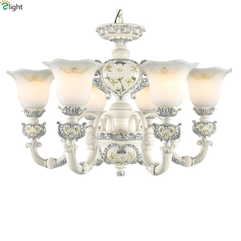 

European Ivory Resin Led Chandeliers Lighting Glass Living Room Led Pendant Chandelier Lights Dining Room Hanging Light Fixtures