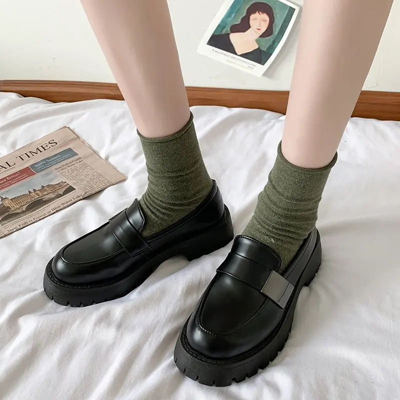 

Spring Autumn Women Flats Platform PU Leather Loafers Female 2021 Fashion Round Toe Slip on Casual Shoes Woman Black