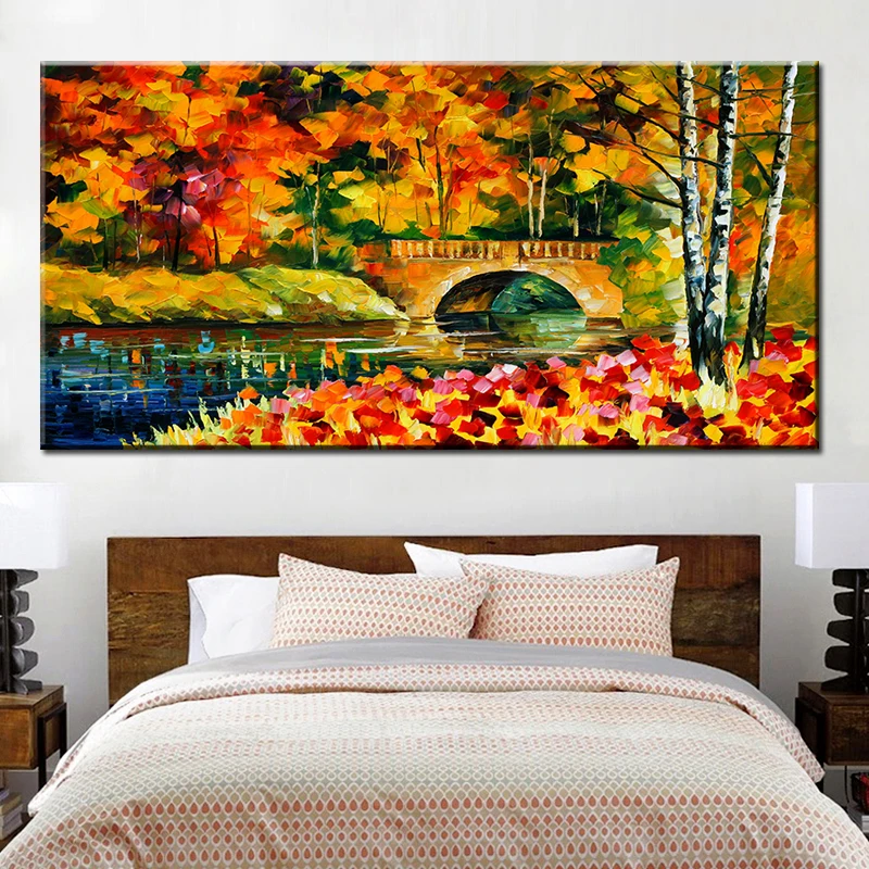 

City Landscape Bridge Modern Abstract Oil Painting Print On Canvas Nordic Poster Wall Art Picture For Living Room Home Decor