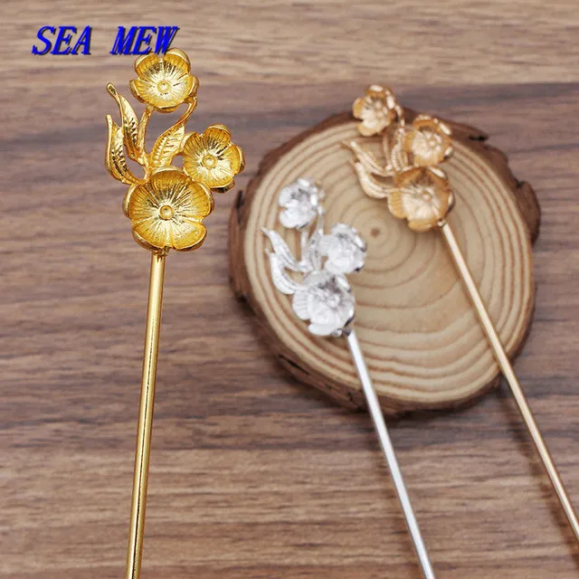 10 шт. 25x36 мм позолоченные/серебряные цветы, палочки для волос, основа, металлические шпильки для волос, пустая оправа для изготовления ювелирных изделий своими руками