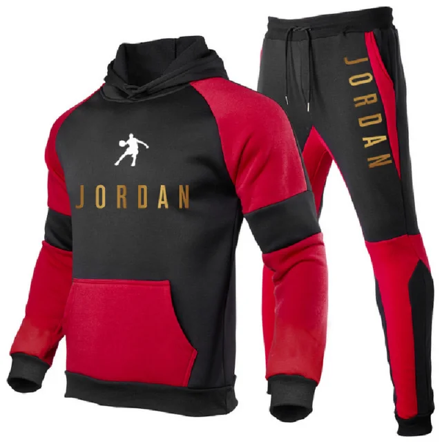 

Autumn and winter 2-piece printed sportswear men's hooded sweatshirt + jogging pants pants pullover sportswear suit casual and c