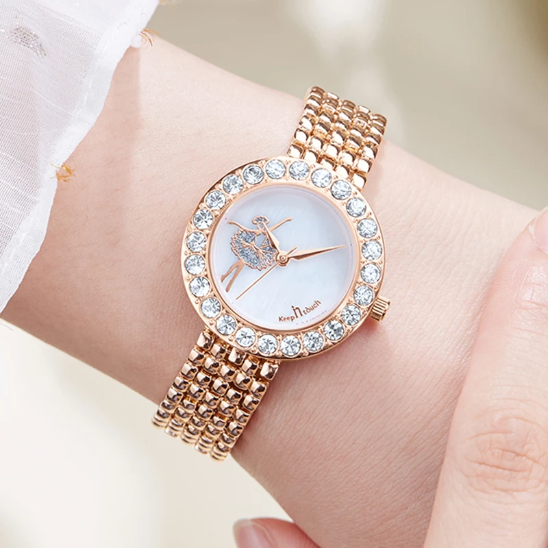 

Keep In Touch Full Diamond Elegant Dial Waterproof Women's Wristwatches Quartz Alloy Strap Fashion Luxury Bracelet Watches 2021