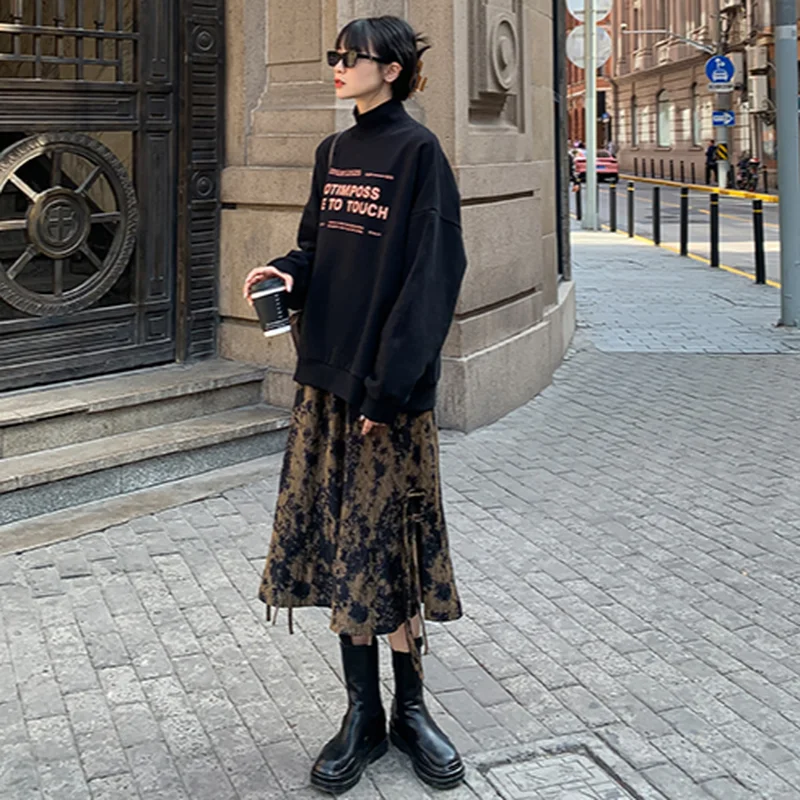 

Skirts Women Corduroy Autumn Vintage Mid-calf High Waist Soft Temperament New Korean Style Fashion Casual All-match Lady Elegant