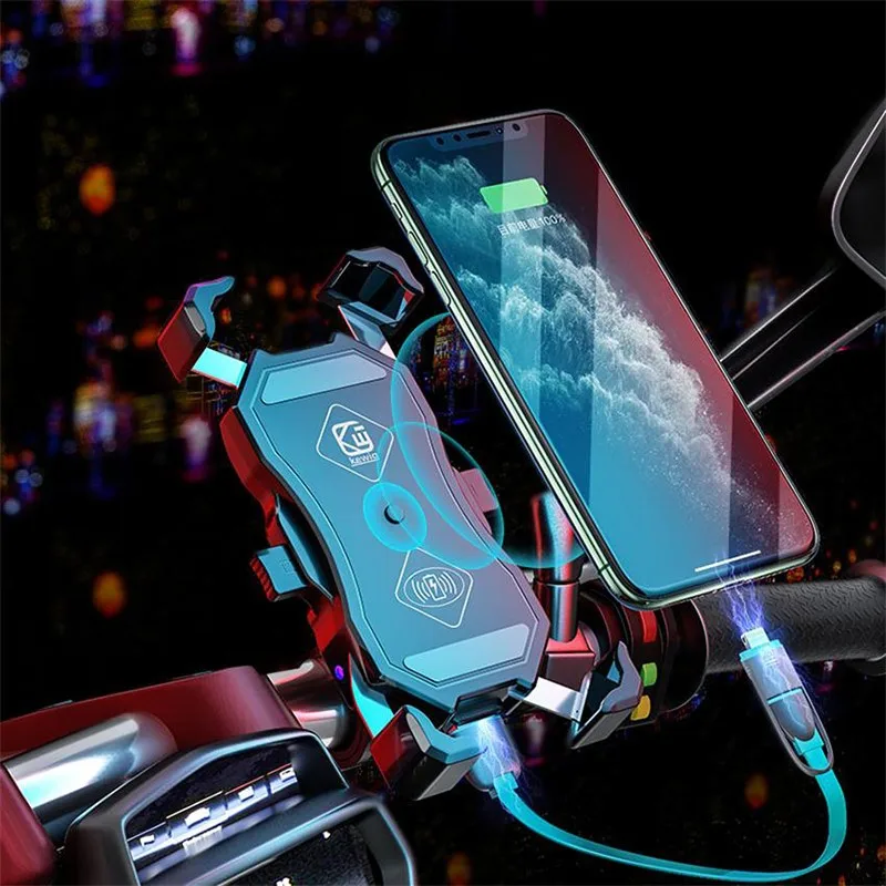 

3.5-6.5 inch Phone Holder Motorcycle QC3.0 Wireless Charger Handlebar Bicycle Bracket Quick Charge USB Charger GPS Mount Bracket