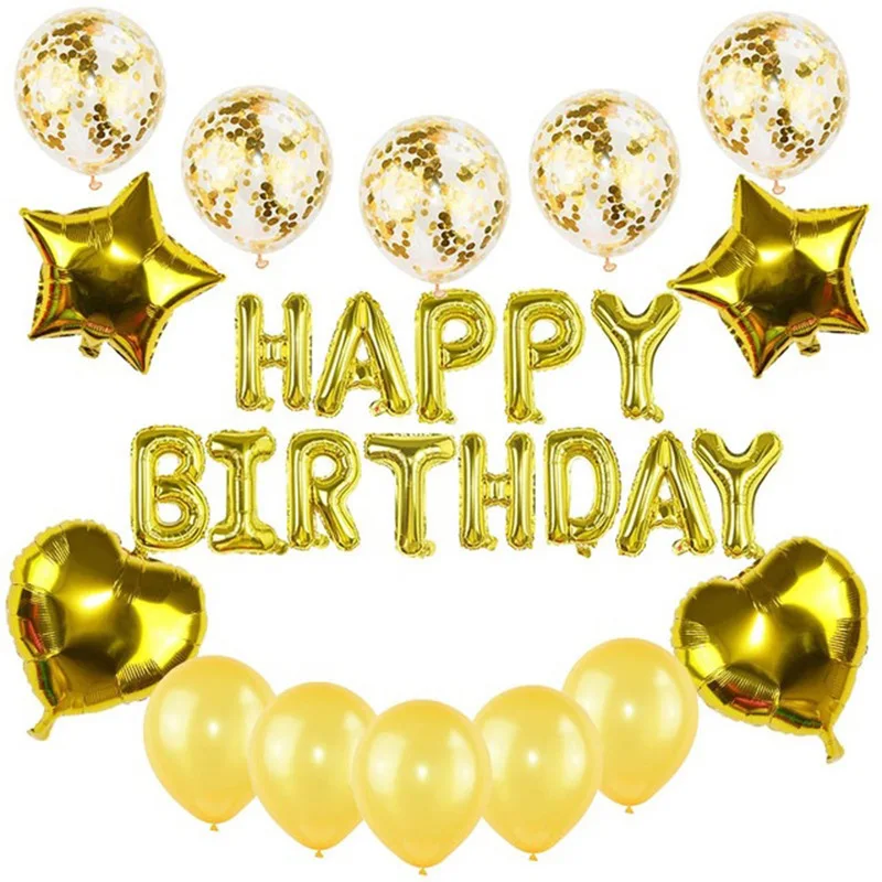 

27PCS/SET Happy Birthday Letter Balloons Rose Gold Silver Foil Alphabet Star Heart Ballon for Girl Boy Birthday Party Decoration