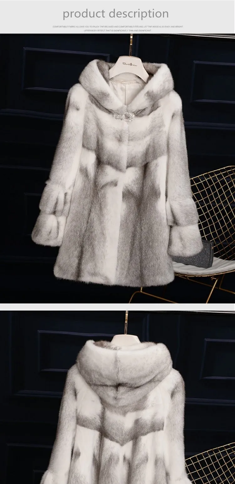 inverno полностью из норки меховое пальто из норки Круз Мода simples com capuz de pele de vison da pele das Mulheres de longo