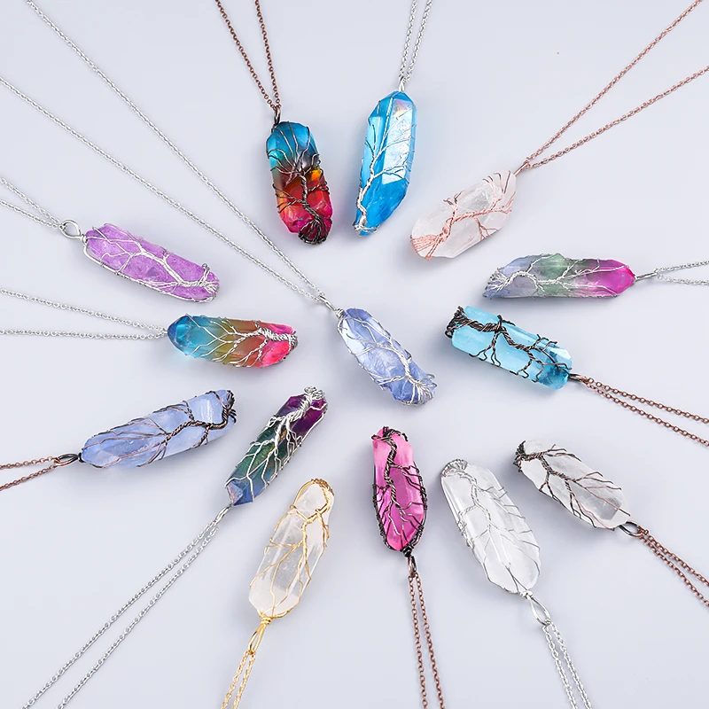 Ожерелье и кулон из натурального кварца с кристаллом для женщин чакры древо