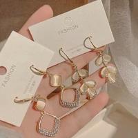 opal chain leaf drop earrings for women geometric rhombus rhinestones long eardrop korean fashion y2k party jewelry gifts