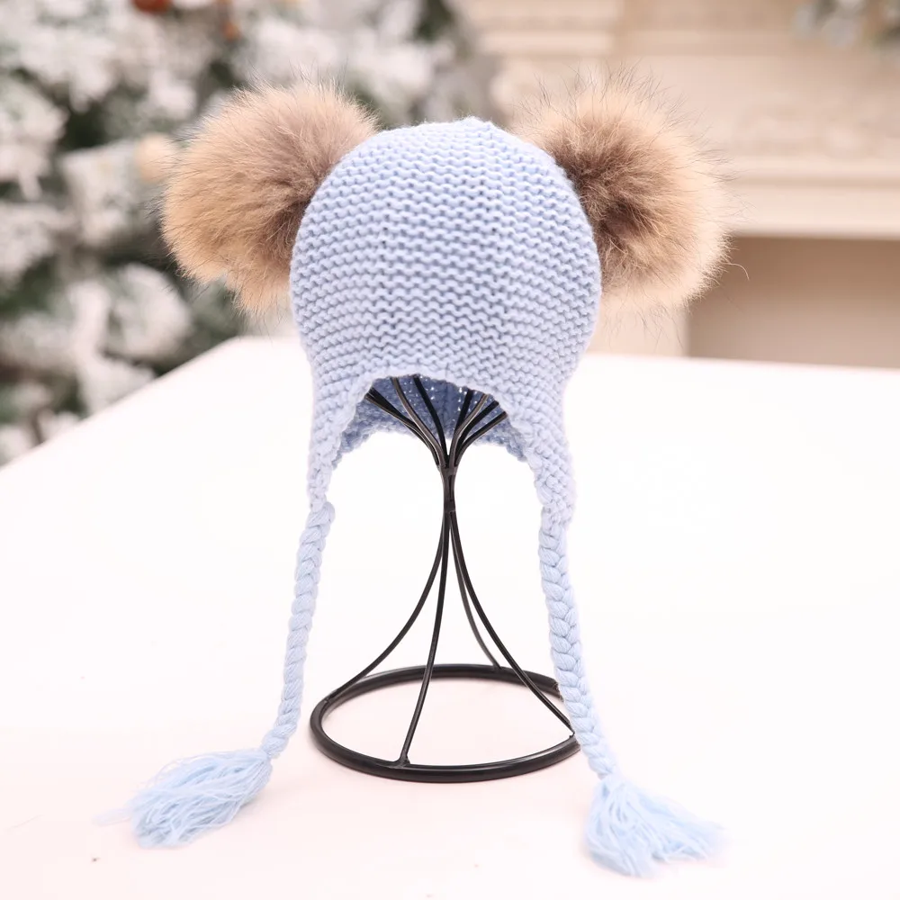Детская зимняя шапка шапочка с помпоном бини собачка כבзимние зимние вязаные
