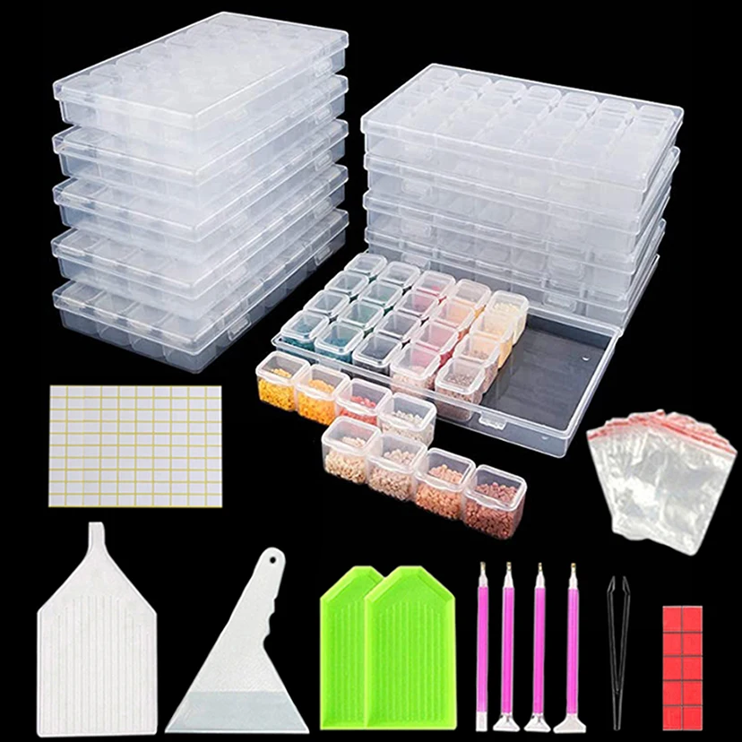 

28 Grids DIY Diamond Painting Organizer Case Embroidery Accessories Storage Containers Tools Kits Pen Trays Tweezers Corrector