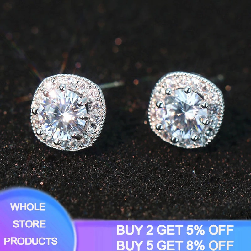 YANHUI 100% оригинальный 925 Серебро Круглый 0.5ct серьги со шпилькой для женщин девочек