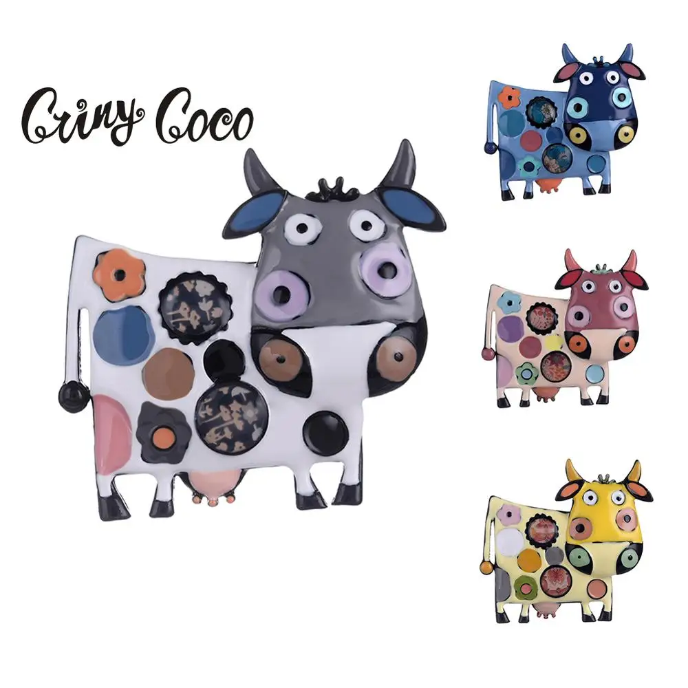 Милые Броши Cring Coco в виде коровы булавки для женской одежды модная эмалированная