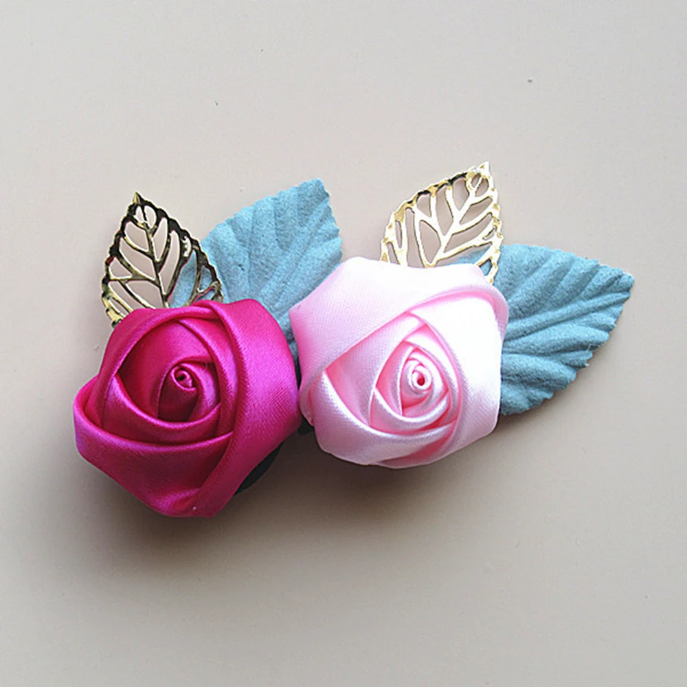 10 Цвета атласная мини лента роза цветок аксессуары для волос ручной работы