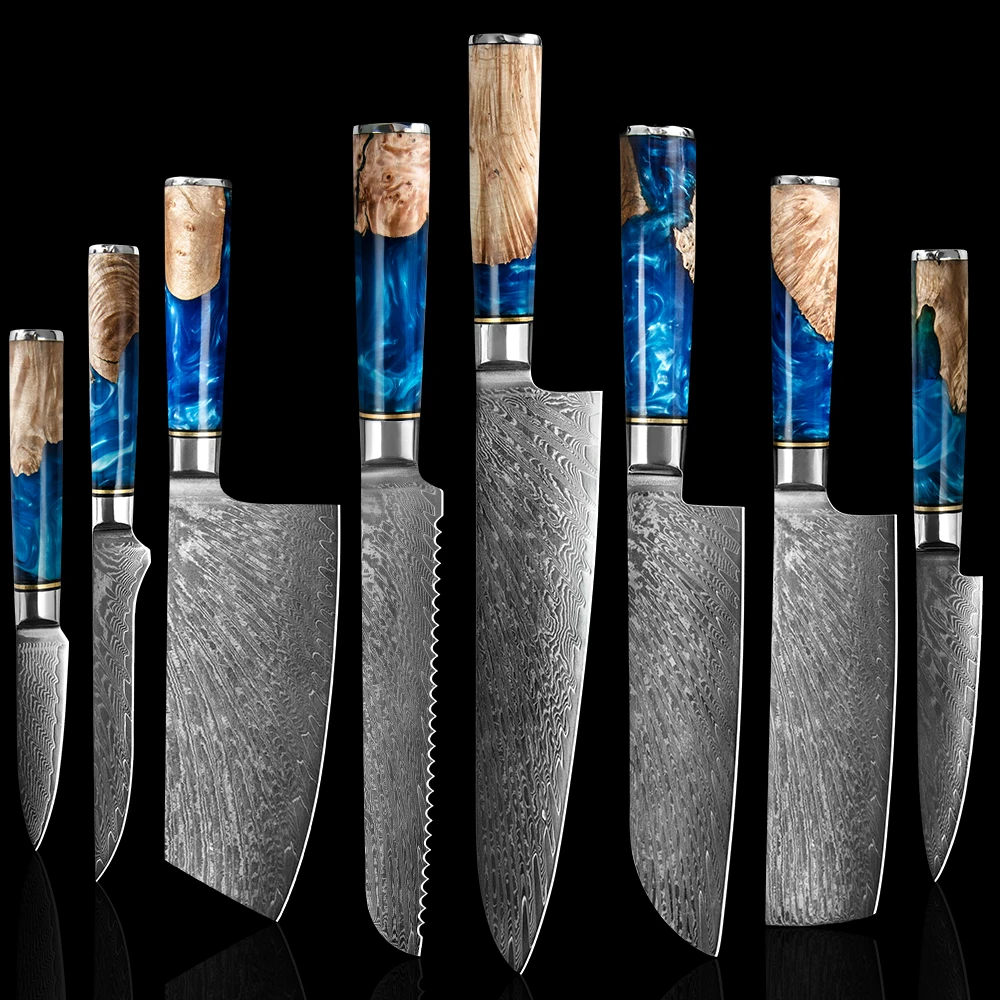 XYj Дамасская сталь 8 шт. набор кухонных ножей ручка из смолы отличное качество