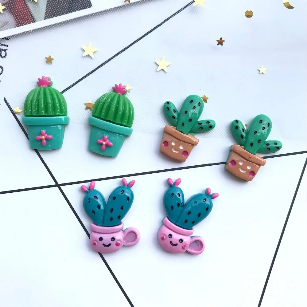 10 шт. kawaii прорезиненный плоский кактус выпуклый круг детские головные уборы diy канцелярские украшения Подвески производство