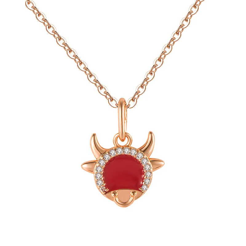 

Zodiac Necklace For Woman Copper Gold Bull Pendant Necklaces Clavicle Chain Light Luxury Style 2021 Female Jewelry Trends Gift