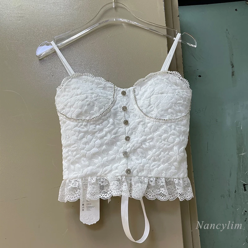 

Lace Camisle Tank for Women Temperament Socialite Retro Skinny Slimming Bottoming Shirt Lady Spaghetti Straps Chest Wrap Vest