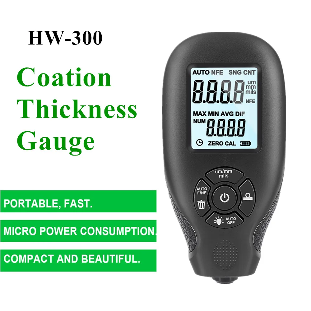 

HW-300 Coation Thickness Gauge Car Coating Measuring Tool 0-2000UM Stable&Durable Mini Car Paint Film Thickness Tester DFT Meter