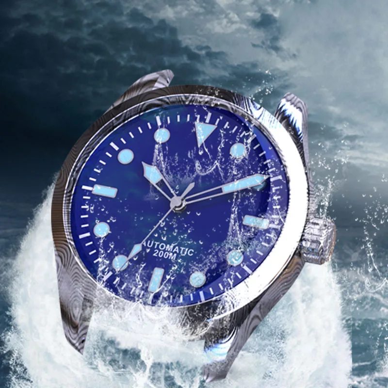 

40mm Fashion Diver Watch Automatic Mechanical Watch Damascus Calendar Luminous Waterproof Stainless Steel Sapphire Mens Watch