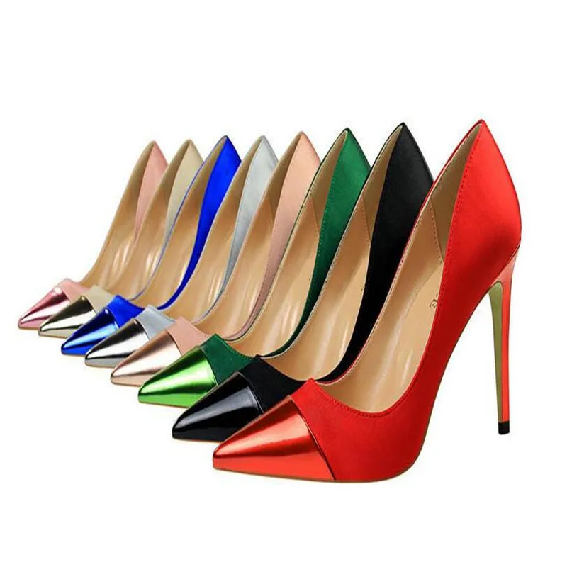 

2019 Fashion 10cm High Heels Women Valentine Blue Pumps Female Satin Stiletto Heel Tacones Fetish Silk Glitter Red Shoes