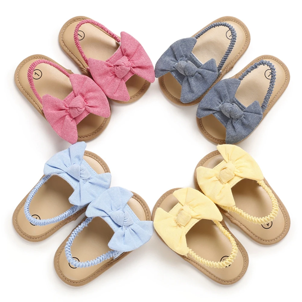 

2020 Baby Girls Bow Knot Sandals Cute Summer Soft Sole Flat Princess Shoes Infant Non-Slip First Walkers