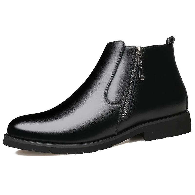 

mens casual business office formal dress cow leather snow boots warm plush winter shoes outdoor fur botines hombre ankle botas
