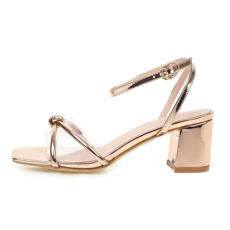 RIZABINA Fashion Summer Lady Sandals Thick High Heels Shoes Knot Clear Open Toe Female Footwear Simple Casual Size 34-43 | Обувь