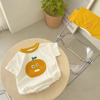 2021 summer new infant baby boy fashion casual short sleeve bodysuit toddler girl loose cartoon orange pattern bodysuits