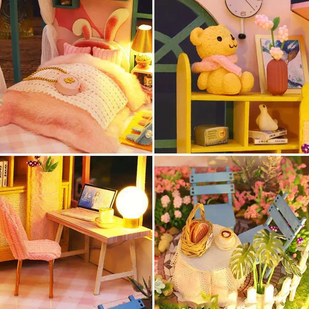 

Набор для кукольного домика «сделай сам», деревянные кукольные дома, миниатюрный кукольный домик, набор мебели со светодиодом, игрушки для ...