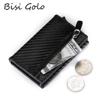 bisi goro credit card holder 2021 new aluminum box card wallet rfid pu leather pop up card case magnet carbon fiber coin purse