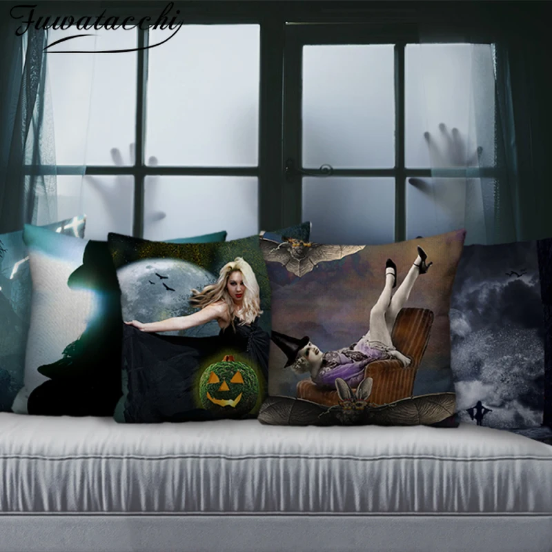 

Fuwatacchi Single-side Polyester Halloween Black Decorative Pillow Case Cartoon Spider Ghost Skull Grey Cushion Cover Sofa