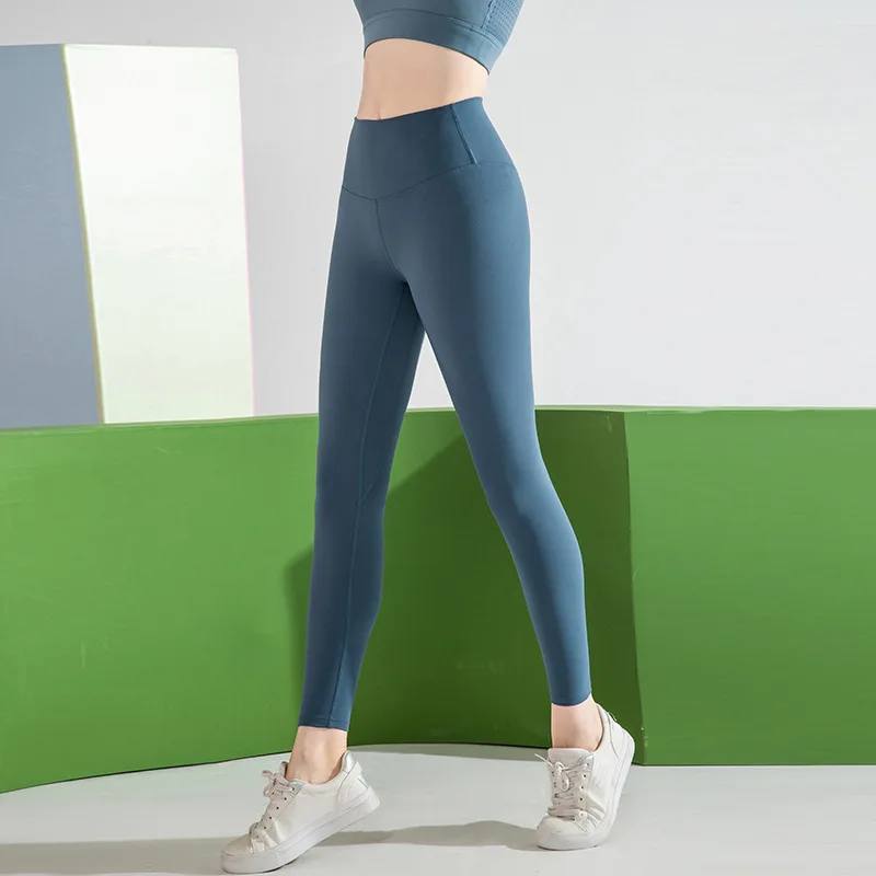 BONJEAN Double sided matte nude yoga pants pocket sports tights fitness nine point high waisted Leggings for women |
