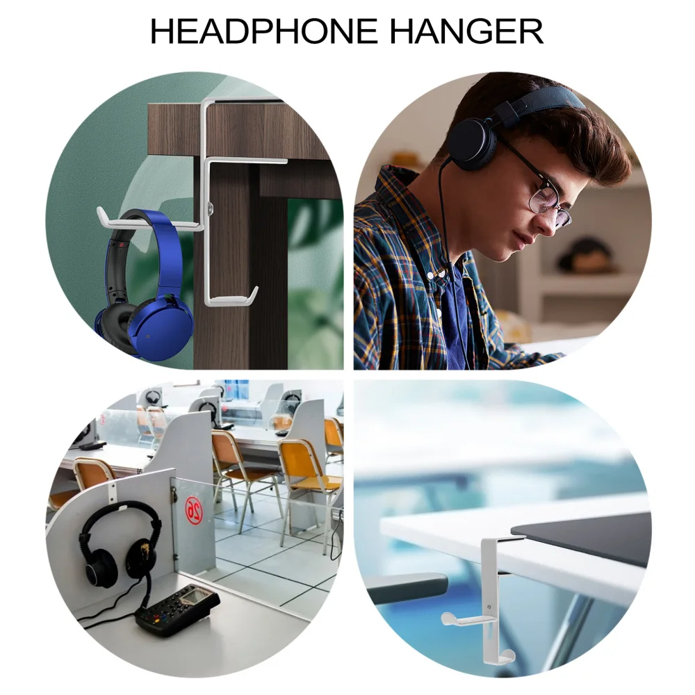 

Adjustable Headphone Rack Metal Under Desk Punch Free Hook for Headset Headphone
