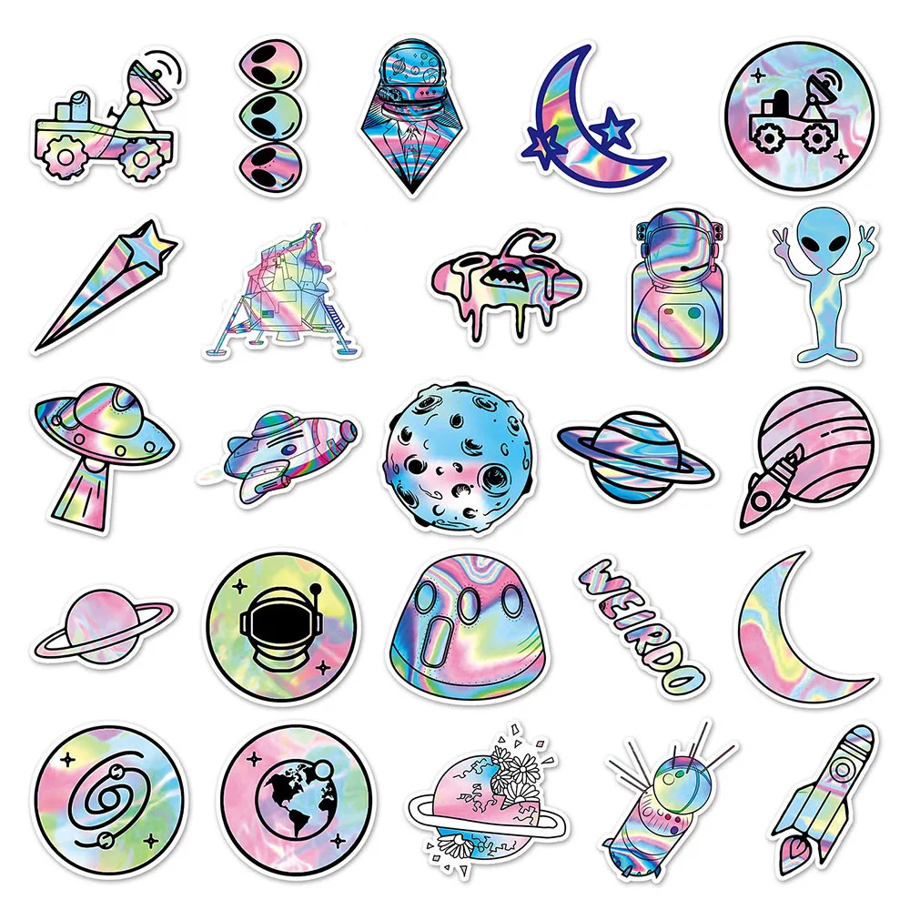 103050pcs holographic laser alien outer space cartoon stickers diy laptop luggage skateboard phone cool sticker for kids toy free global shipping