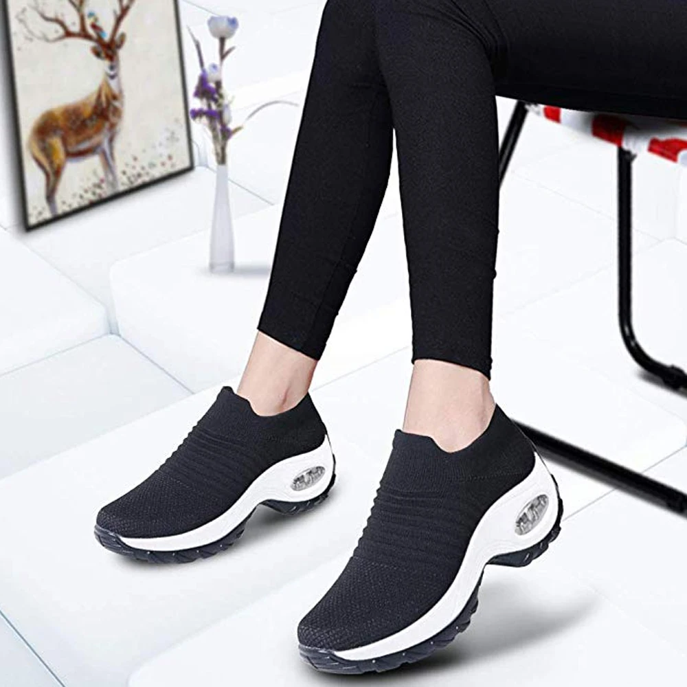 

New 2020 Summer Women Sneakers Fashion Breathable Mesh Casual Shoes Platform Sneakers For Women Black Sock Sneakers