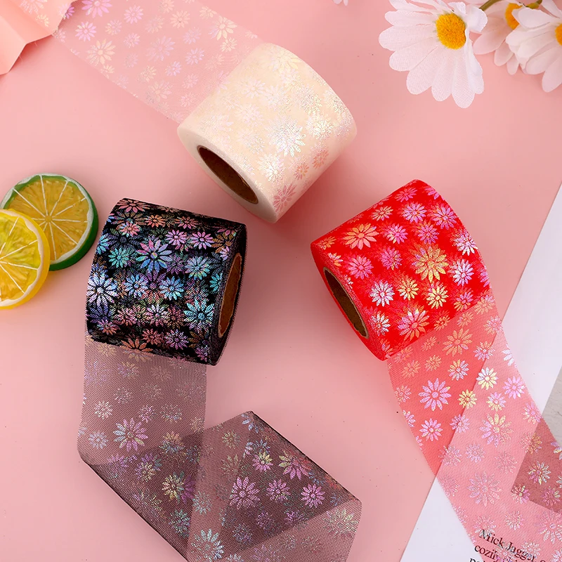 Блестящая Радужная лента из тюля с цветами маргариток 6 см 8 25 ярдов сетчатая