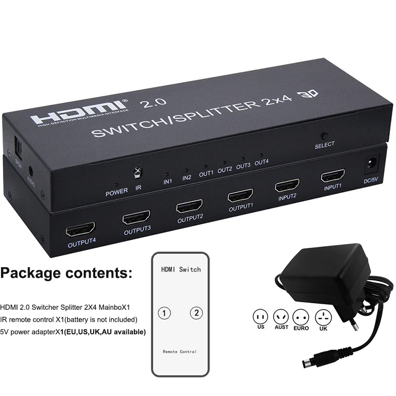 4K HDMI 2,0 коммутатор 2X4 сплиттер с HDMI 2,0 аудио экстрактор сплиттер функции HDMI 2 в 4 выход переключатель сплиттер