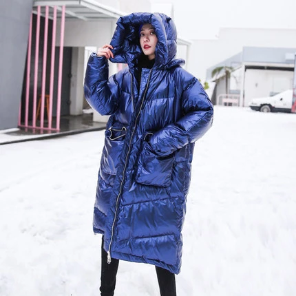 Blue ZURICHOUSE, негабаритное зимнее пальто, женское, длинное, модное, глянцевая, синяя, теплая парка, женская,, уличный стиль, с капюшоном, пуховик - Цвет: Blue