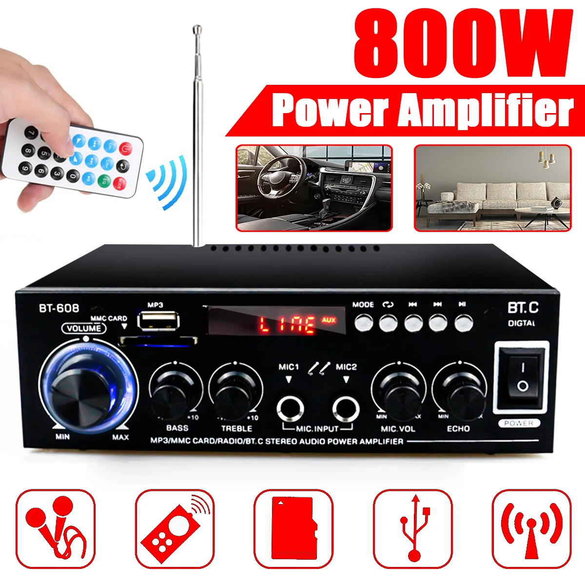 110 220V 800W Мощность усилитель аудио hi fi дома Театр Системы объемного звука 2