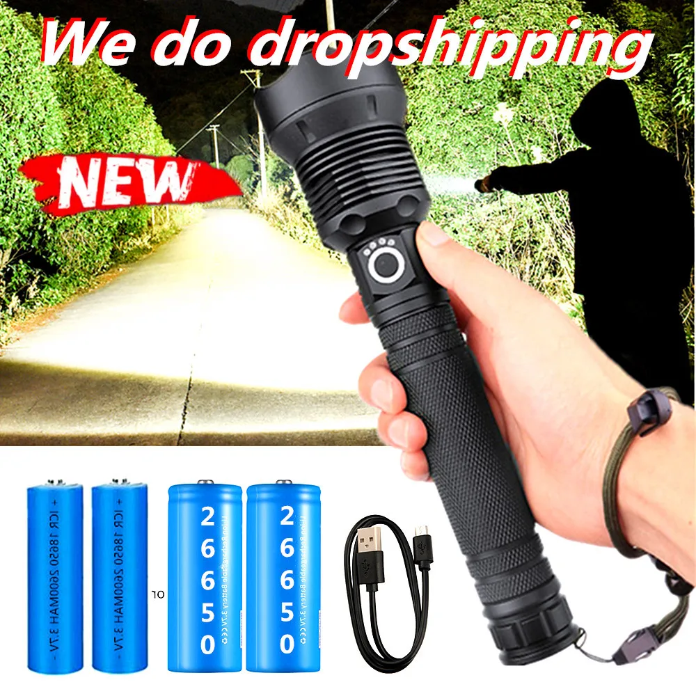 

100000LM Most Powerful XHP70 LED Flashlight Brightest Zoom Torch XHP90 USB Rechargeable Lamp By 18650 26650 for Camping