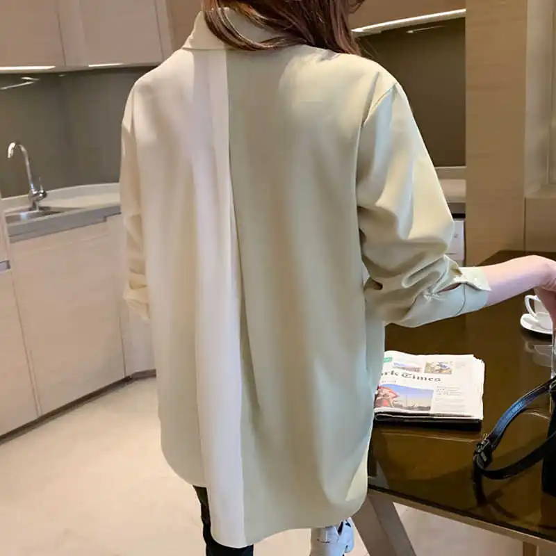 

Novelty Contrast Color Patchwork Casual Long Sleeved Blouses for Women Single-breasted Pink Mint Green Chiffon Shirt
