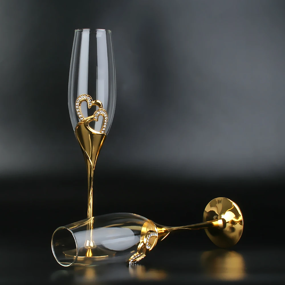 2PCS/Set Gold Wedding Champagne Toasting Glasss For Bird And Groom Party Dessert Glass Gift For Marriage Couple Cake Table Decor